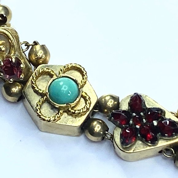 14K yellow gold gemstone sliding Charm bracelet 7" 26.4gm JR7551 - Picture 4 of 12